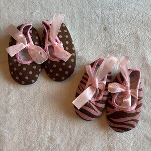 Baby Girl Ballet Shoes Bundle 2 Pair Pink Brown Bows